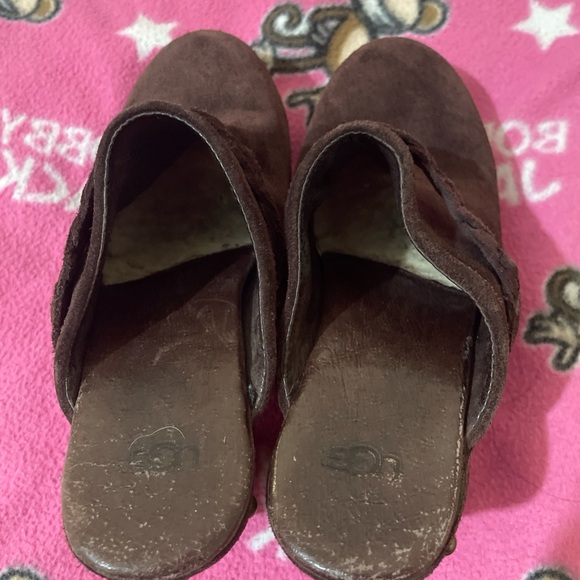 UGG Chocolate Suede Mules with Wooden Heel - Picture 5 of 6